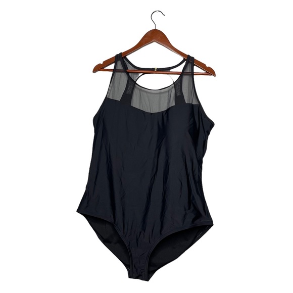 Swimsuits For All Swim Swimsuits For All Solid Black Mesh One Piece Swimsuit Modest Vacation